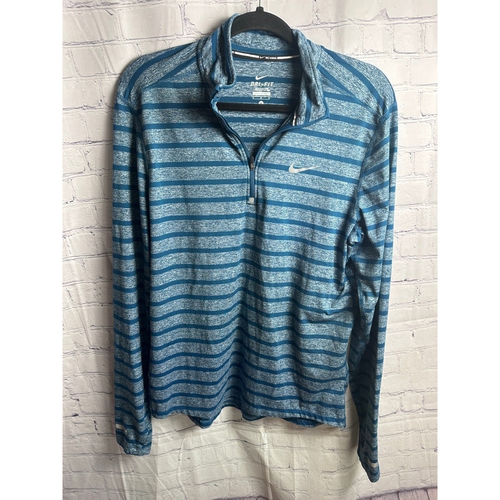 Nike Dri-FIT Running Pullover Striped 1/4 Zip Long Sleeve Top Mens Medium